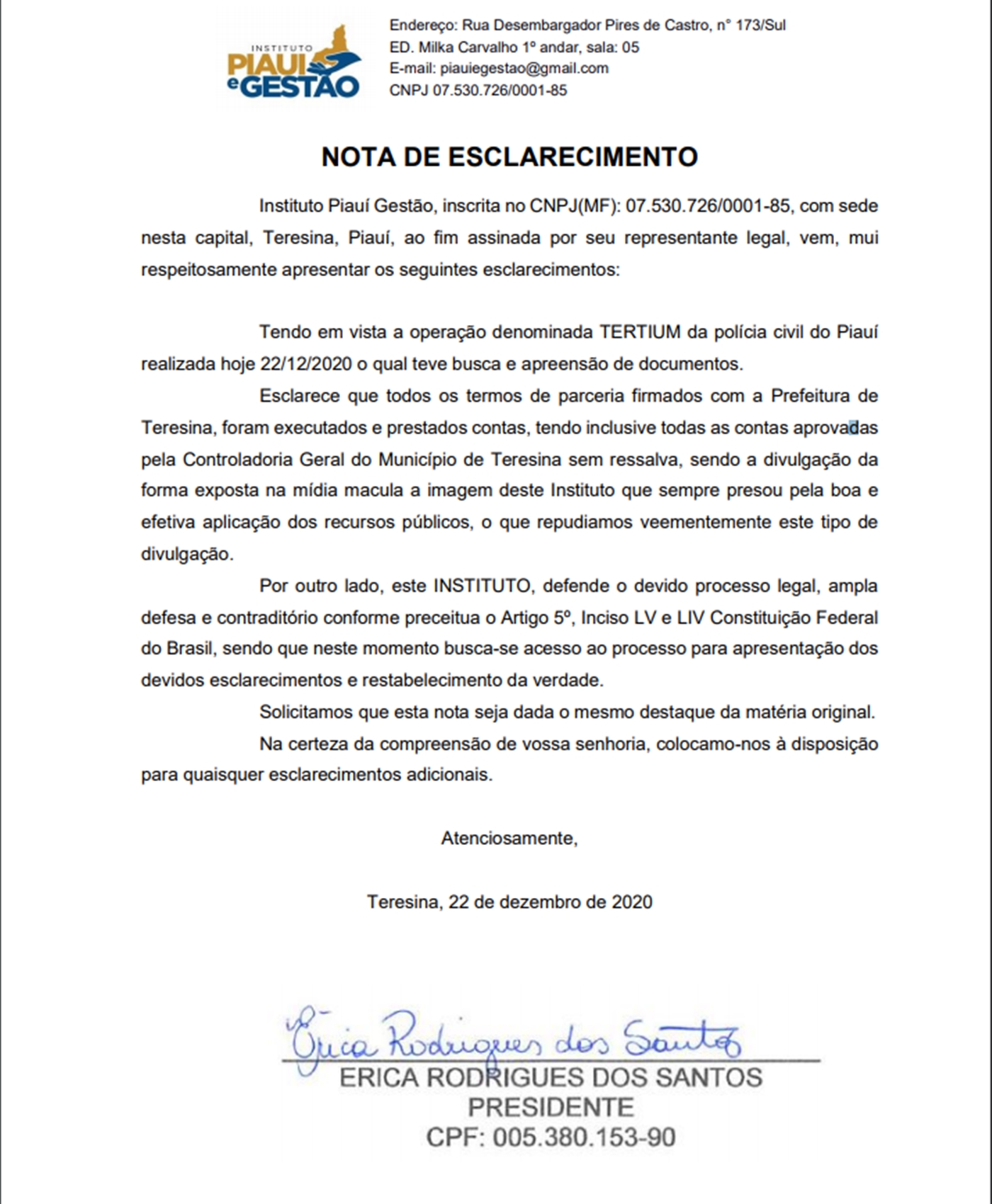 Nota de esclarecimento