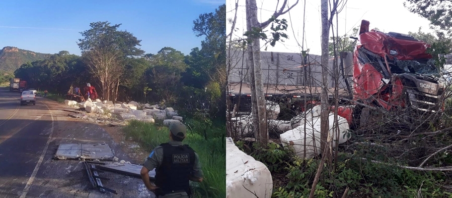 Carreta saiu da pista