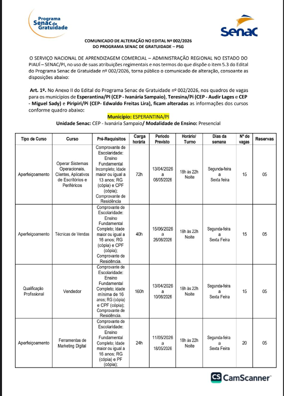 Cursos ofertados