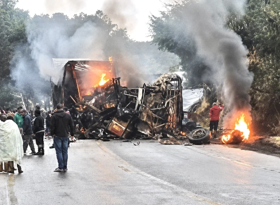 Colisão entre ônibus e carreta deixa 8 mortos na BR-251