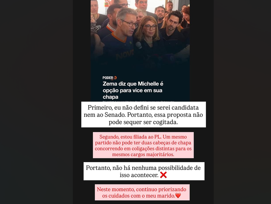 Michelle Bolsonaro rejeita possibilidade de ser vice de Romeu Zema