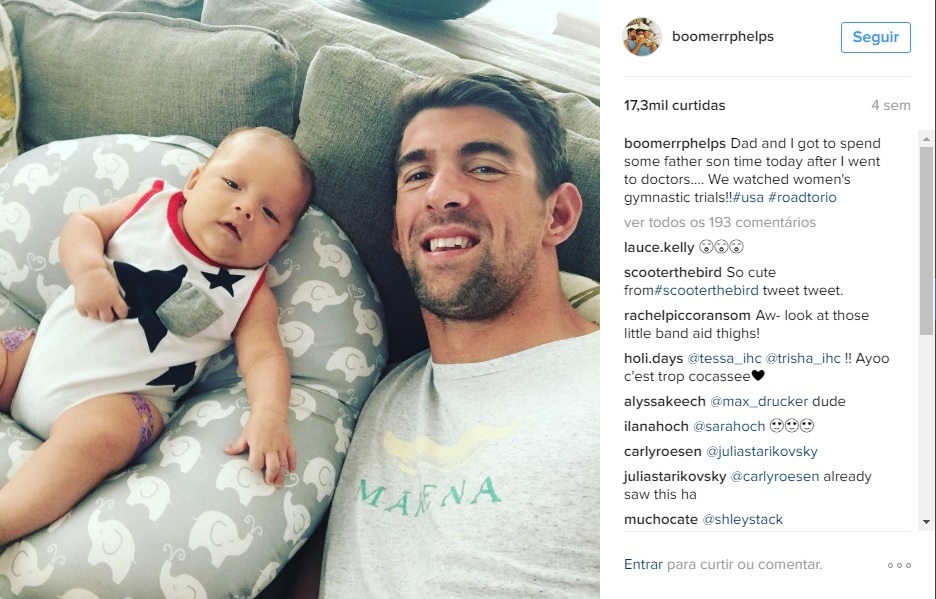 Michael Phelps e seu filho de 3 meses