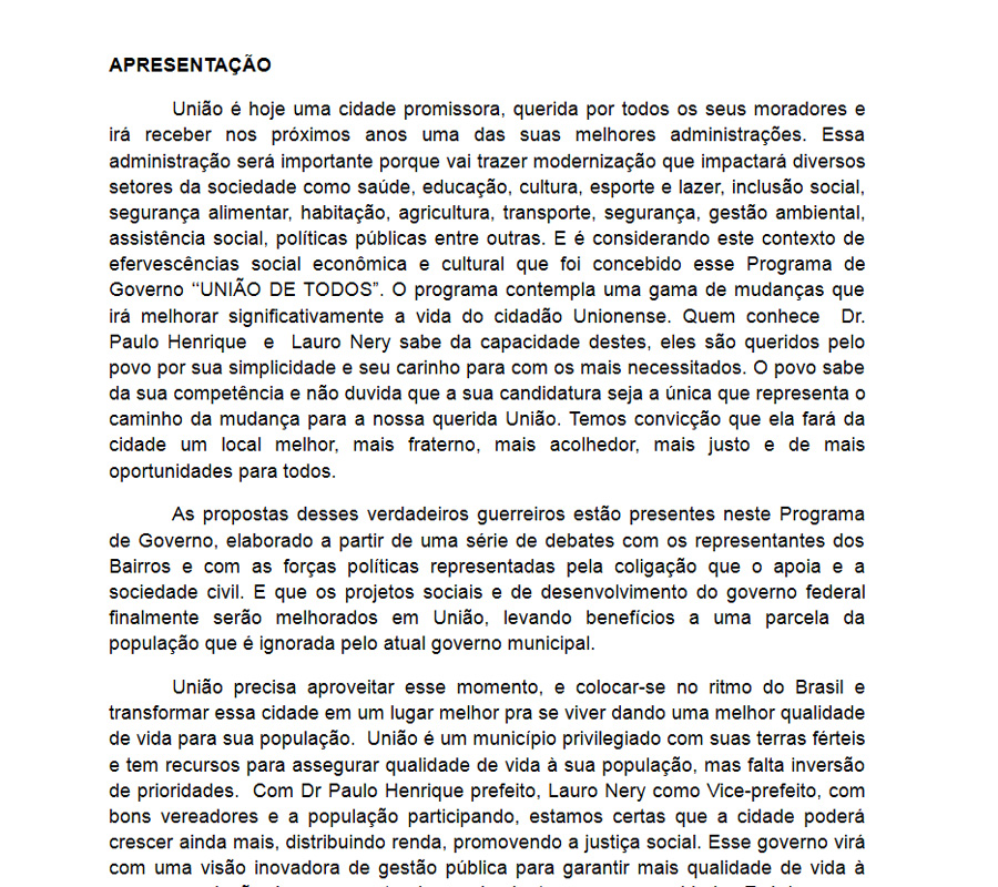 Plano de Governo de Paulo Henrique