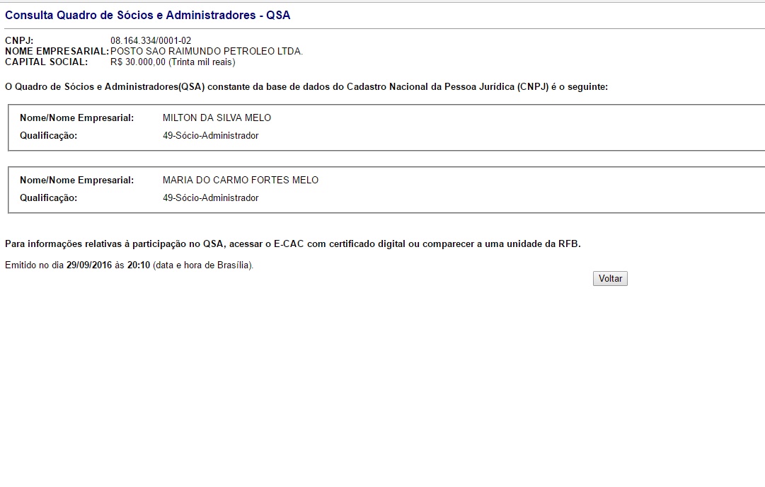 Milton Melo é sócio administrativo do posto de acordo com dados da Receita Federal