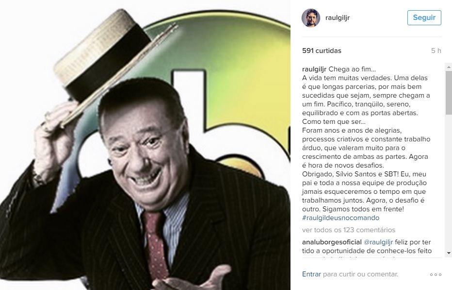 Filho de Raul Gil anuncia a saída do pai do SBT