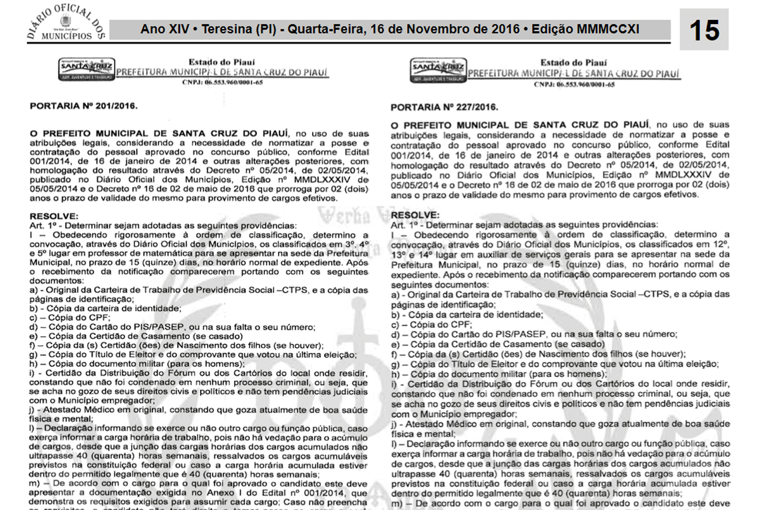 Publicação realizada no Diário Oficial dos Municípios