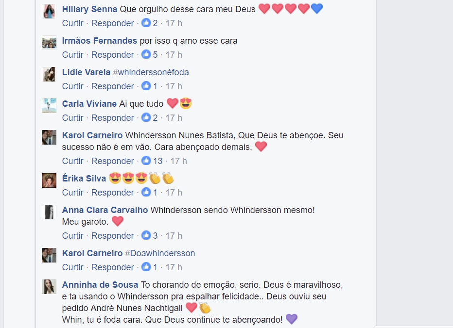 Vários seguidores elogiaram a atitude de Whindersson