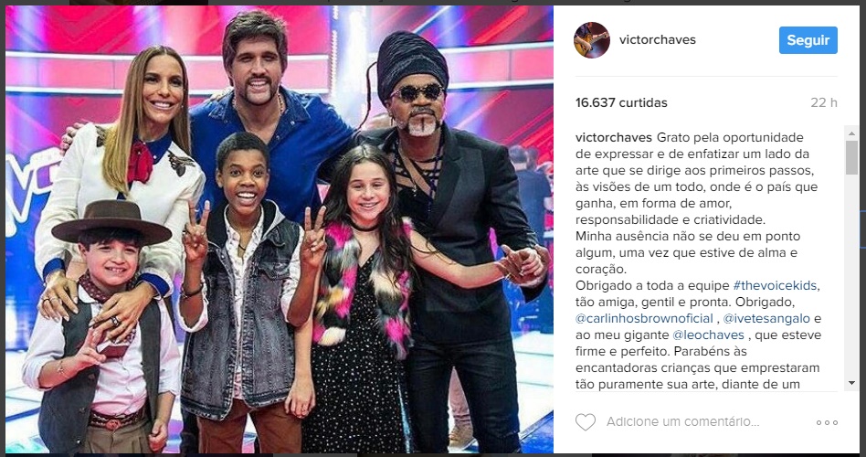 Victor posta mensagem sobre final da temporada de The Voice Kids