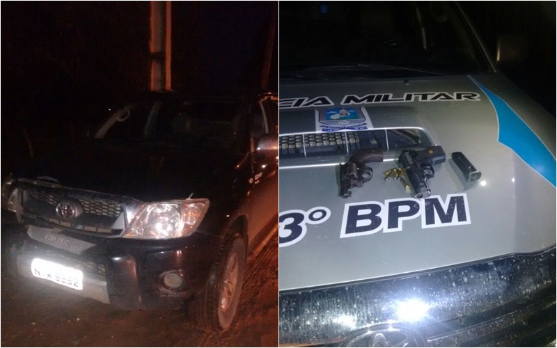 Hilux e armas apreendidas
