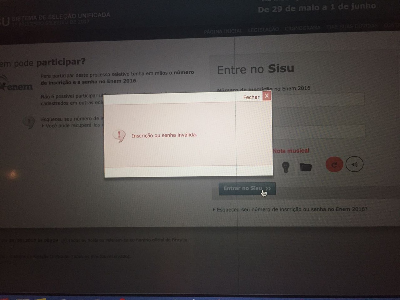 Site do Sisu apresenta problemas durante inscrições