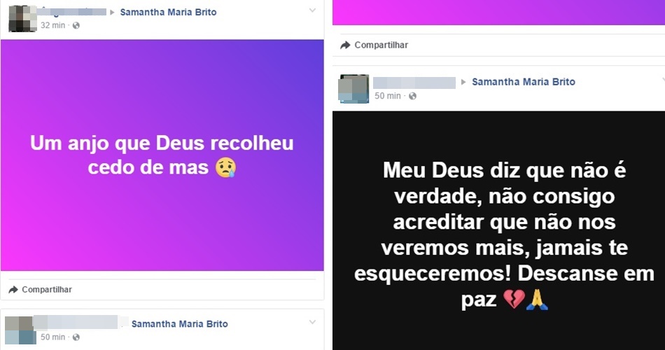 Amigos lamentam a morte de Samantha Brito