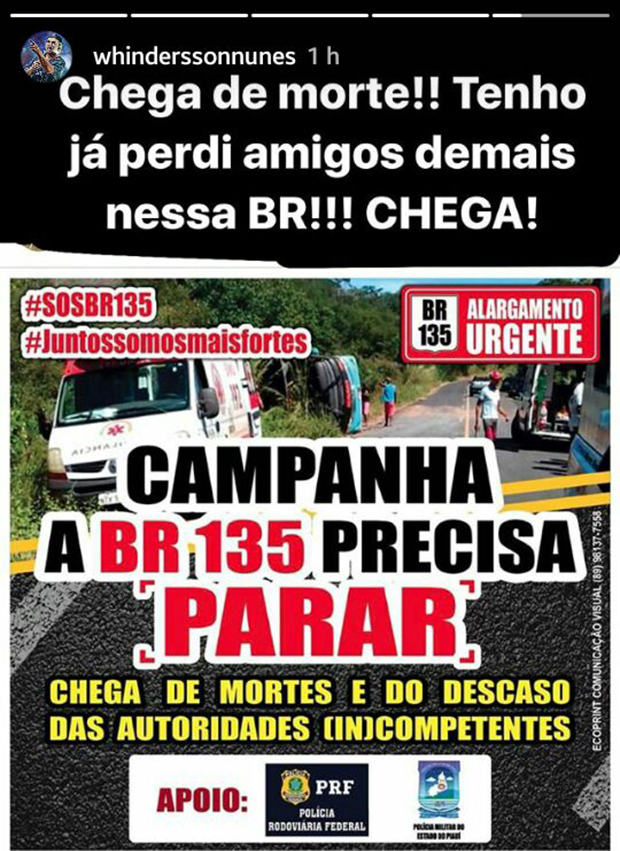 Whindersson demonstra apoio a campanha da BR 135