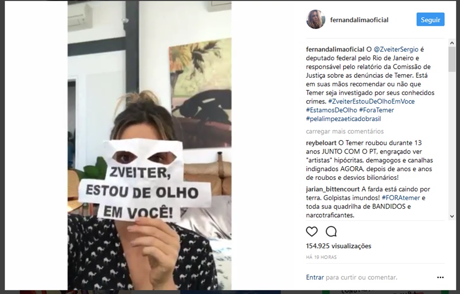 A apresentadora publicou o manifesto em seu Instagram