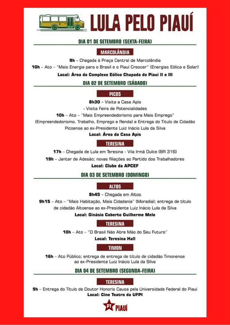 Agenda de Lula no Piauí 