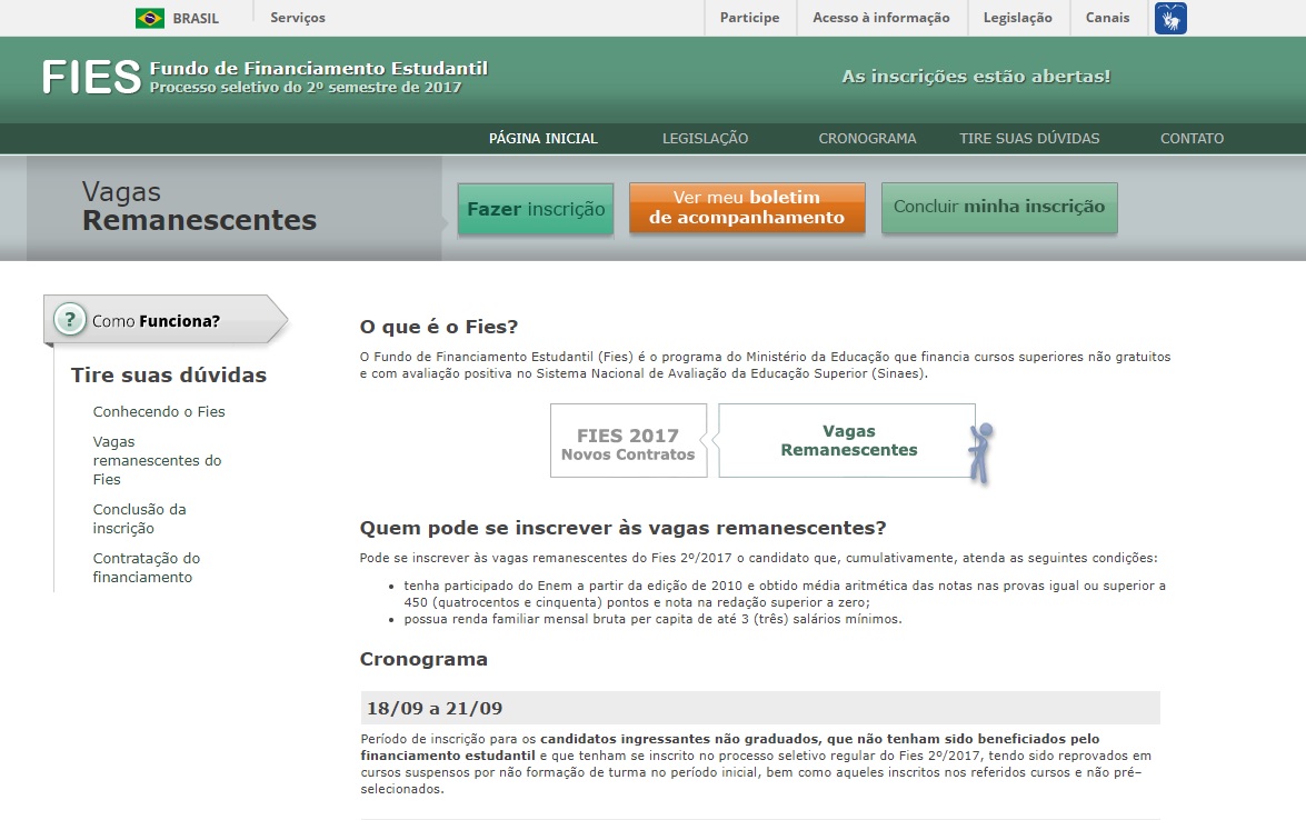 Página do Fies