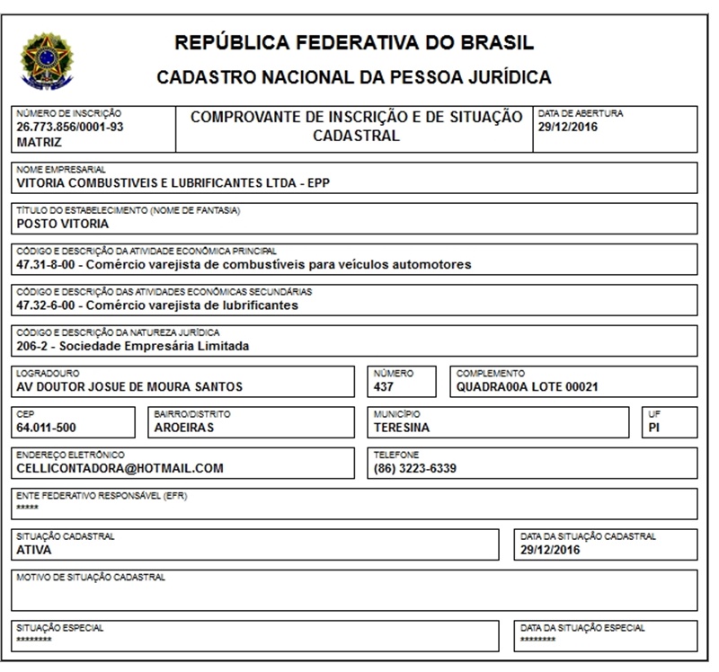 CNPJ Posto Vitoria