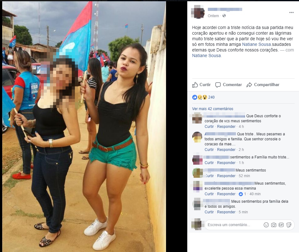 Amiga de Natiane homenageia a jovem