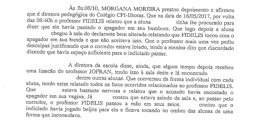 Depoimento da diretora pedagógica