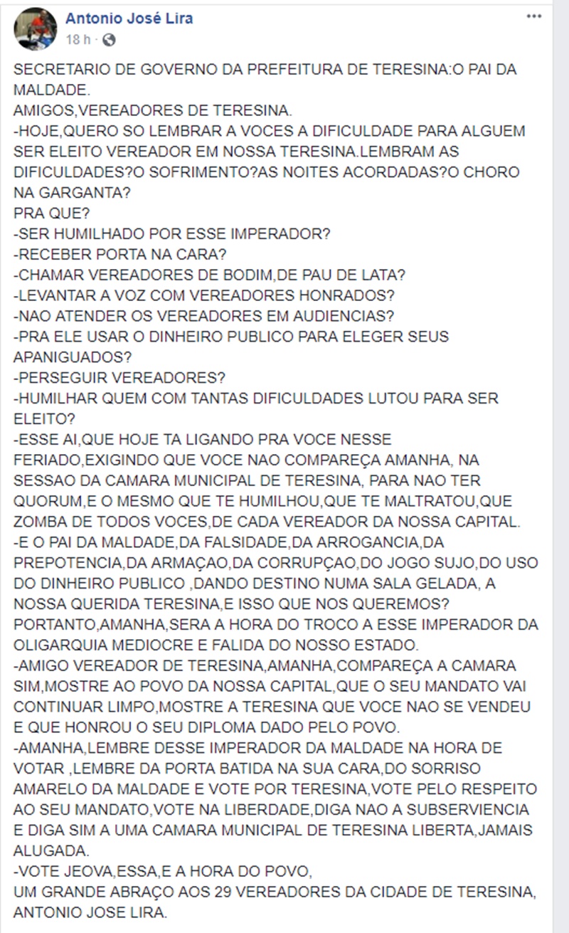Relato de Antonio José Lira