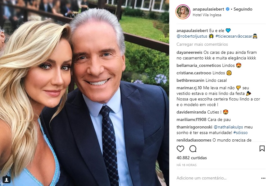 Roberto Justus e atual esposa no casamento de Ticiane Pinheiro 