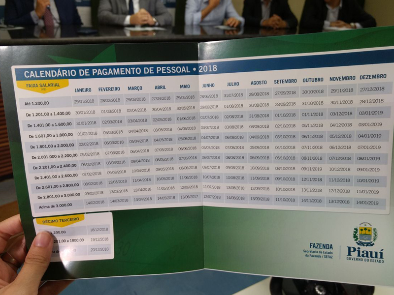 Calendário de Pagamento dos Servidores de 2018