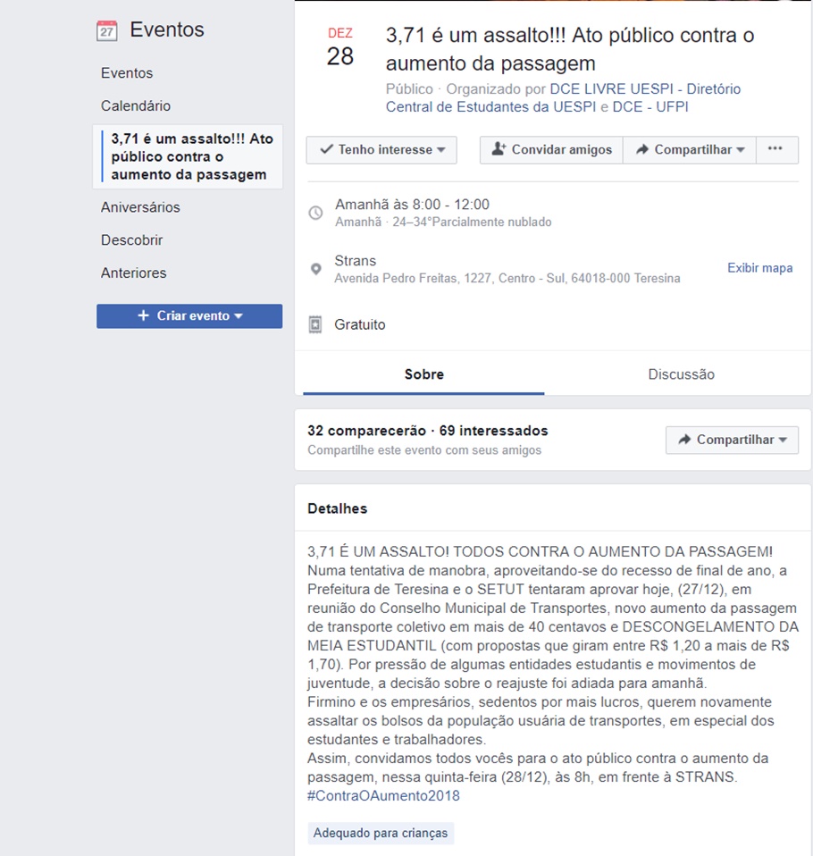 Evento contra o aumento da passagem de ônibus 