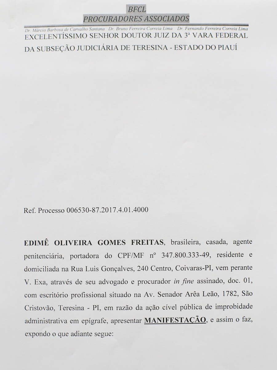 Defesa apresentada pela ex-prefeita em outro processo sobre o mesmo assunto
