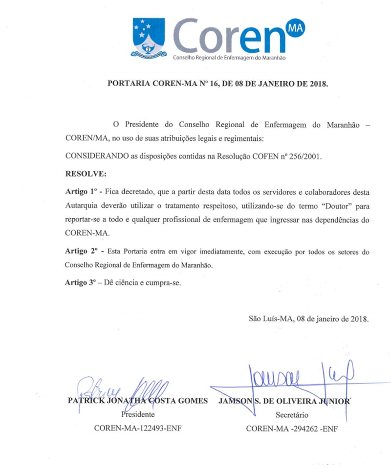 Portaria foi baixada no dia 08 de janeiro