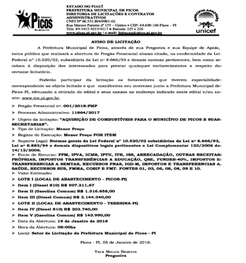Aviso de Licitação