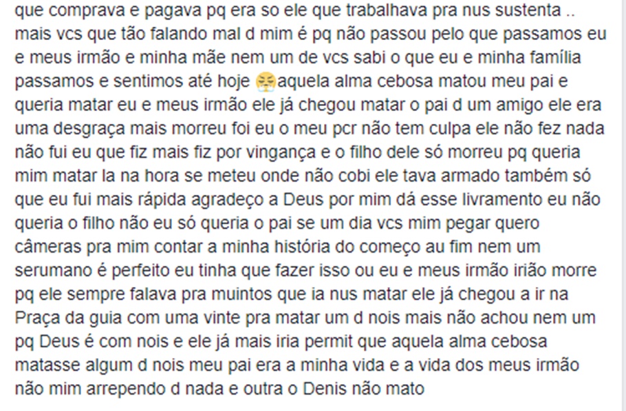 A acusada confessa o crime