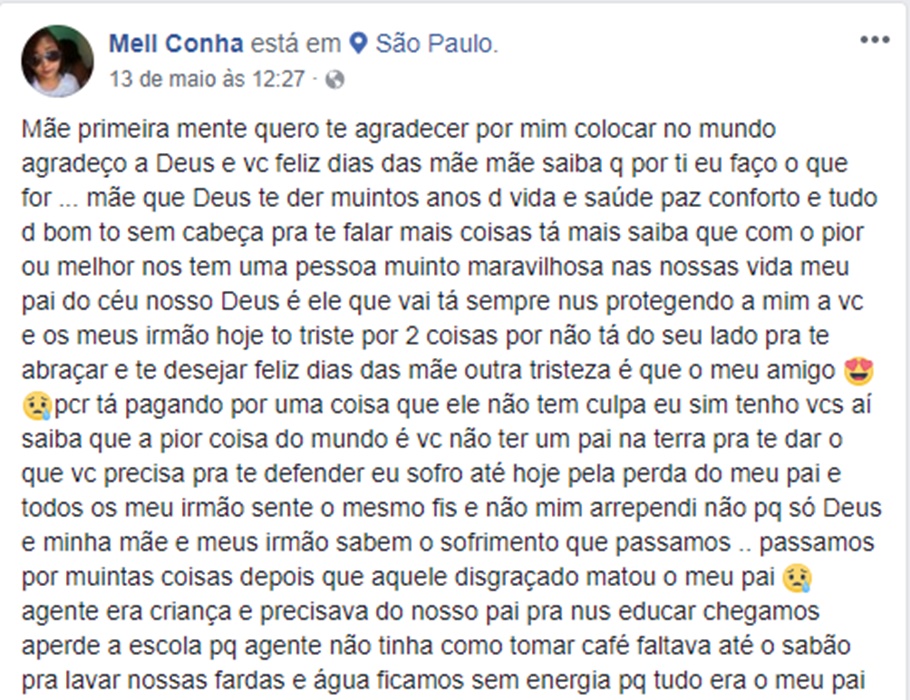 Publicação feita pela acusada