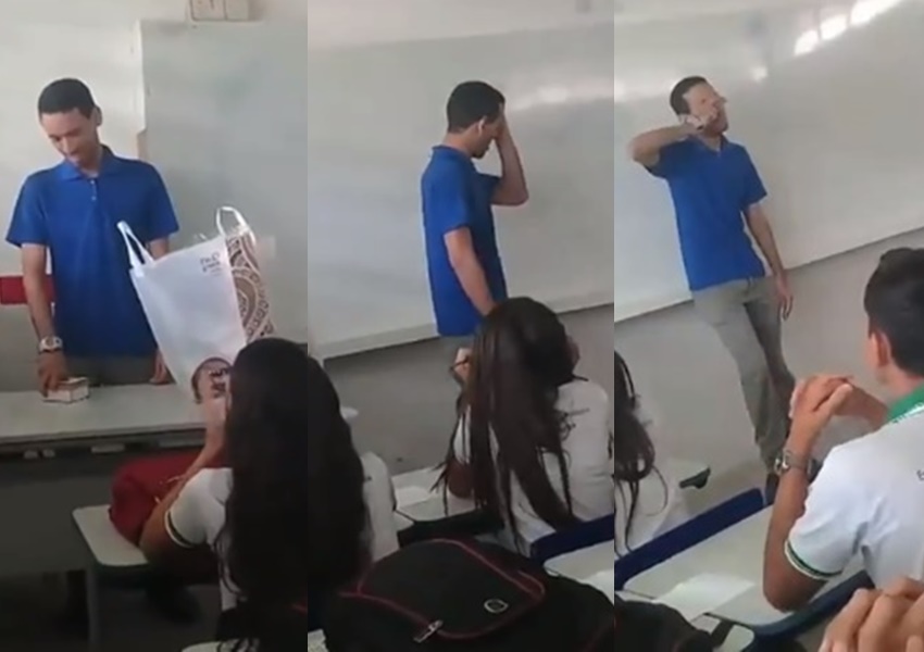 Bruno Rafael, professor de artes se emociona ao receber ajuda financeira dos alunos