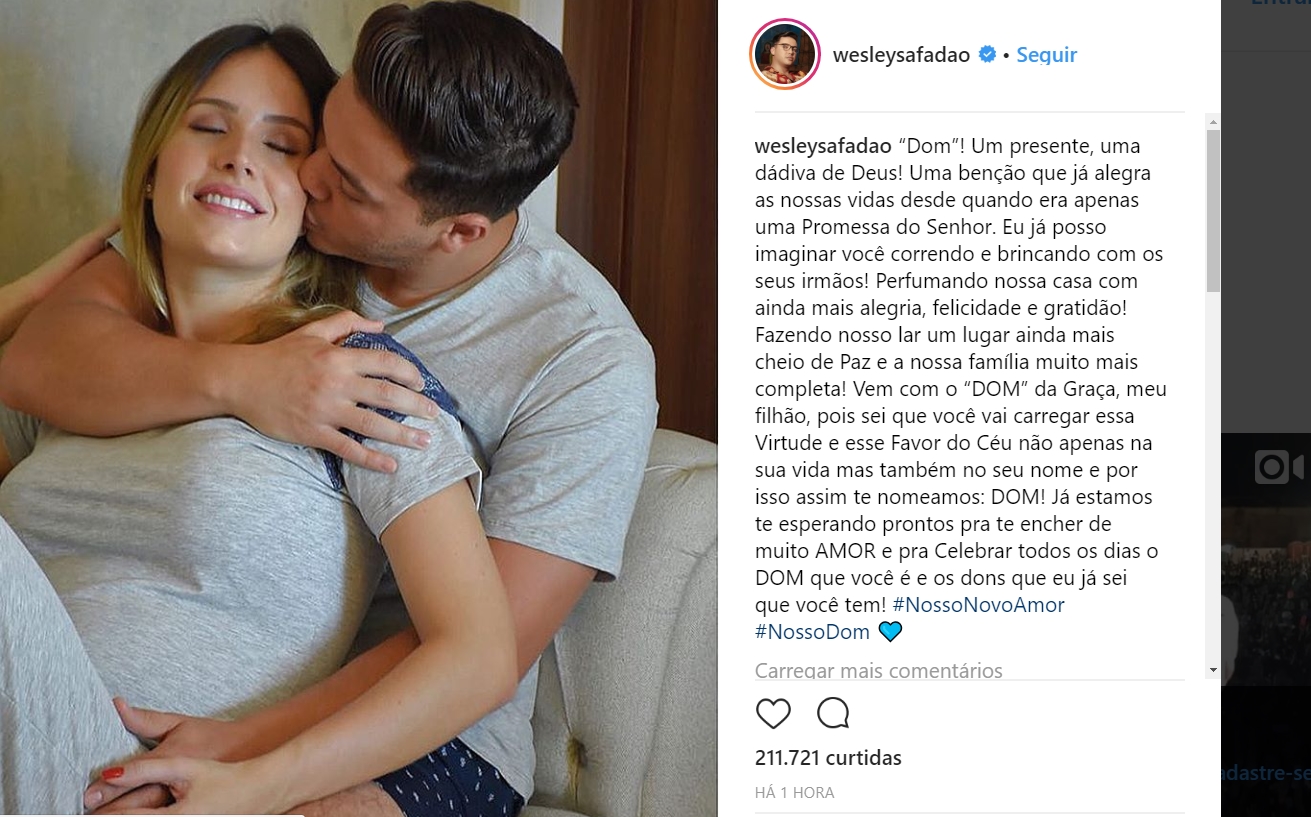 Wesley anuncia nome do terceiro filho