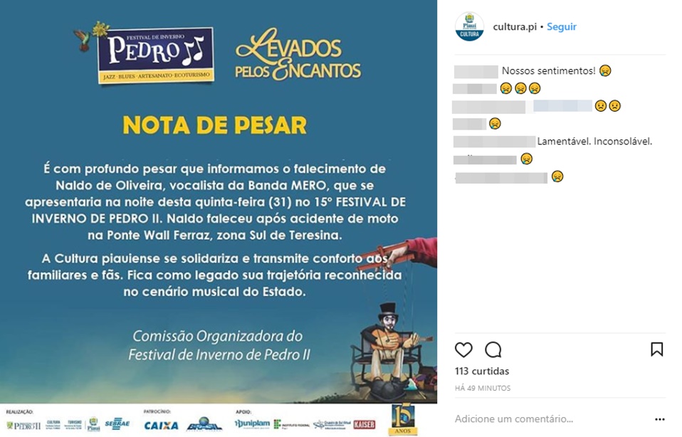Postagem feita no instagram da Secult