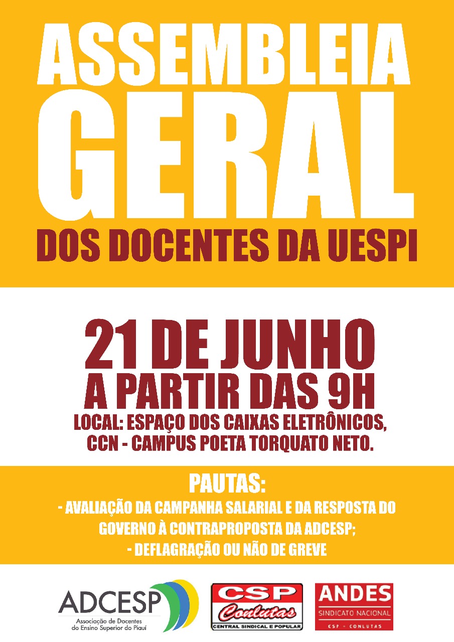 Docentes da Uespi convocam assembleia geral para decidir se deflagram greve