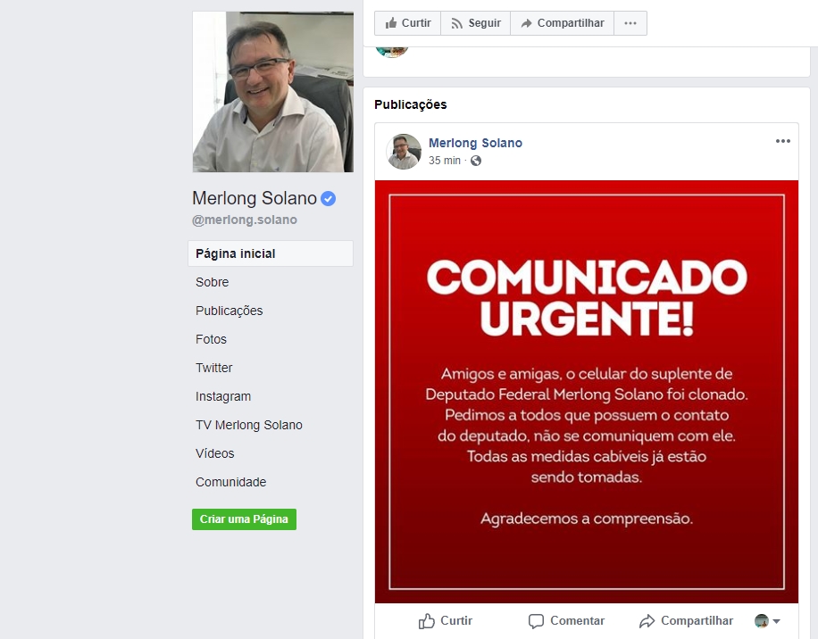 Comunicado lançado no Facebook