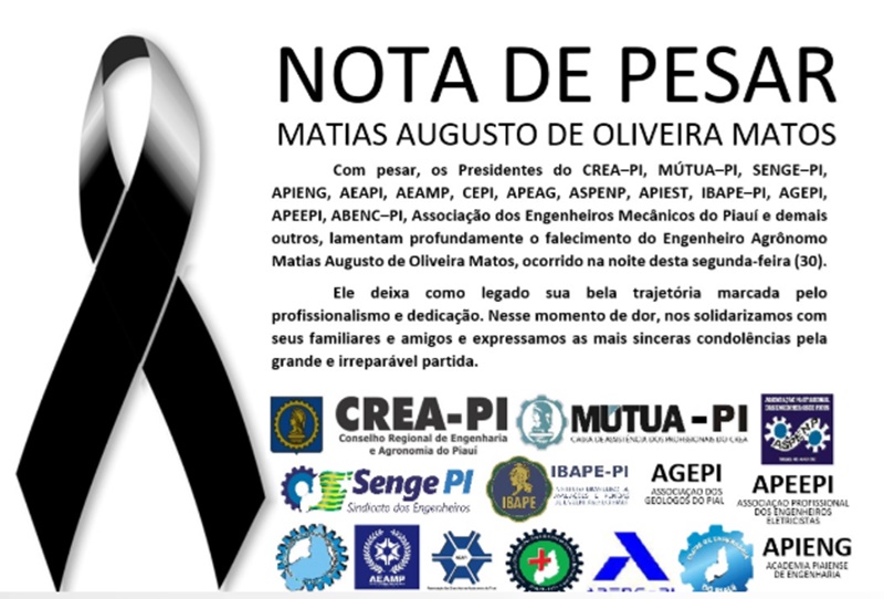 Nota de pesar emitida pelo CREA-PI