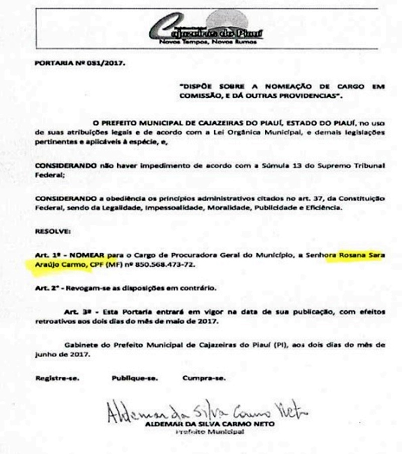 Nomeação de Rosana Carmo