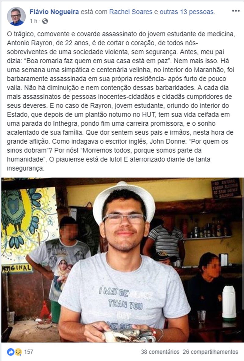 Flavio Nogueira lamenta morte de Rayron Holanda 