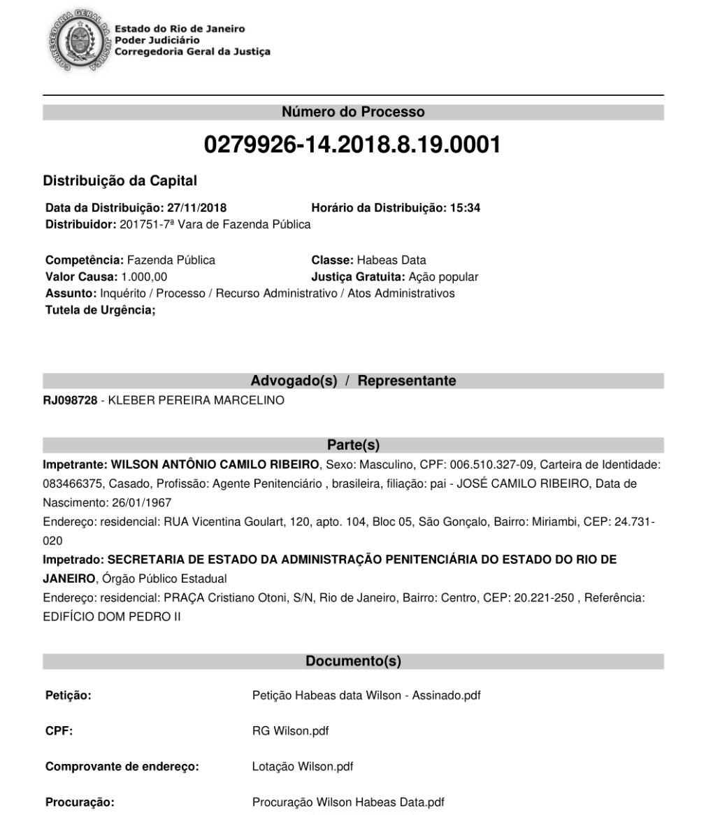 Confira processo de Habeas Data