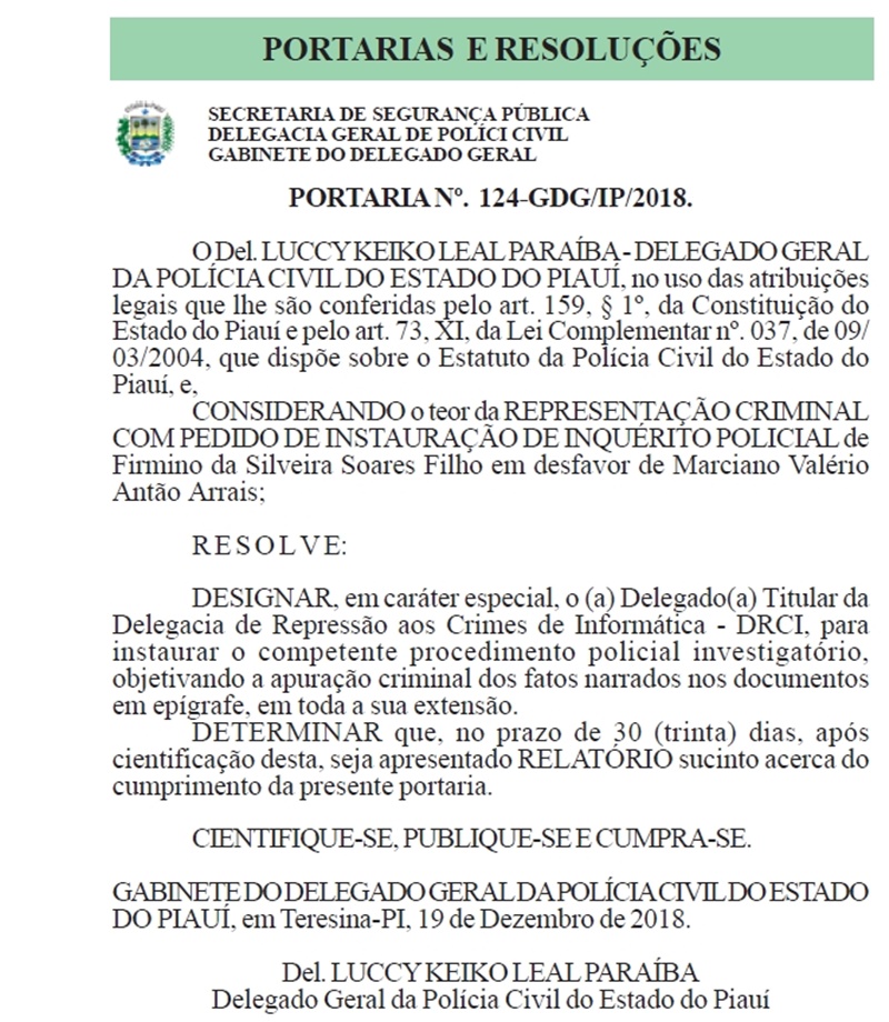 Portaria foi assinada no dia 7 de janeiro