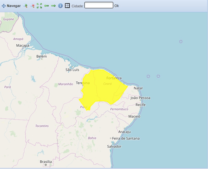 Área em alerta para chuvas intensas