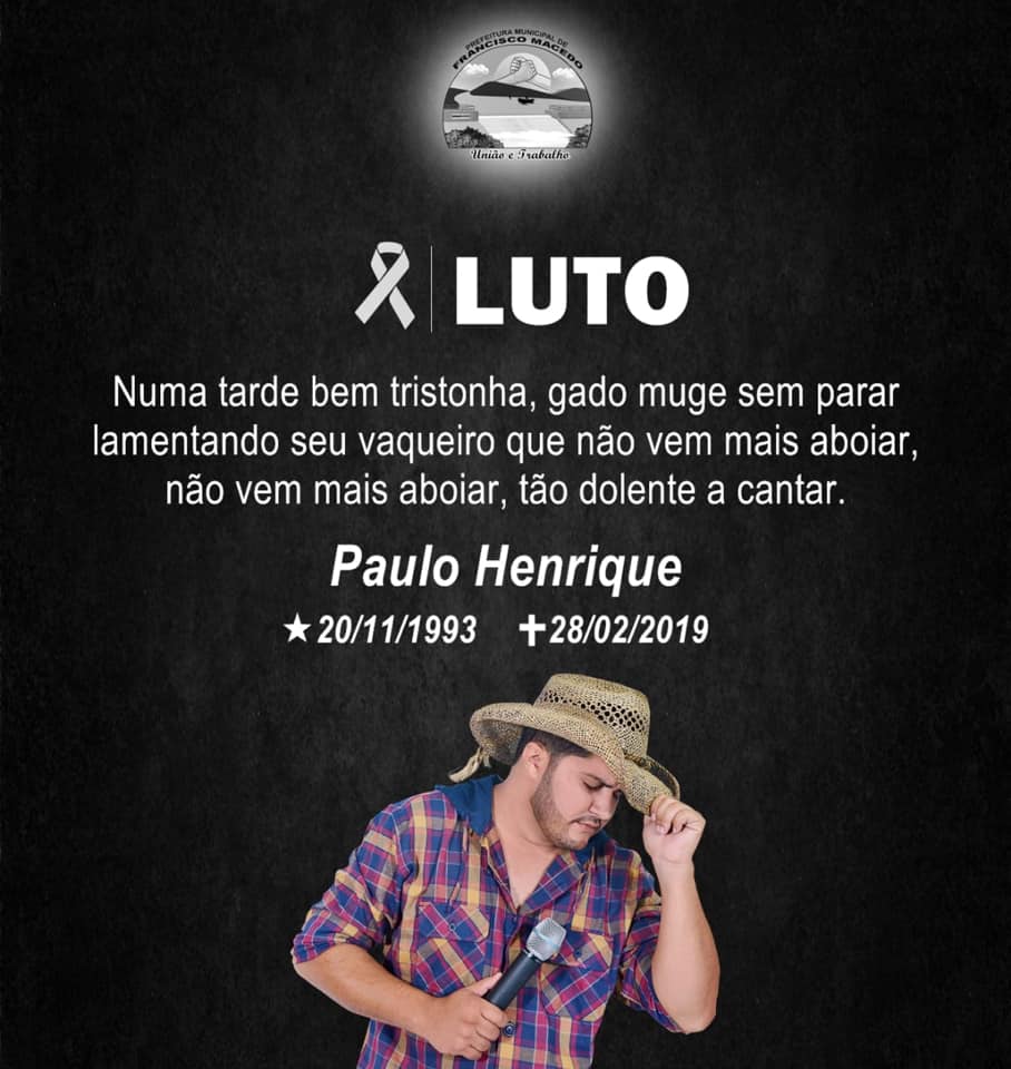 Nota de pesar pela morte de Paulo Henrique 