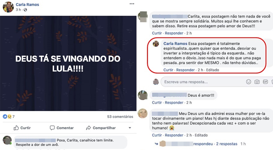 Carla Ramos diz que morte do neto de Lula foi castigo de Deus