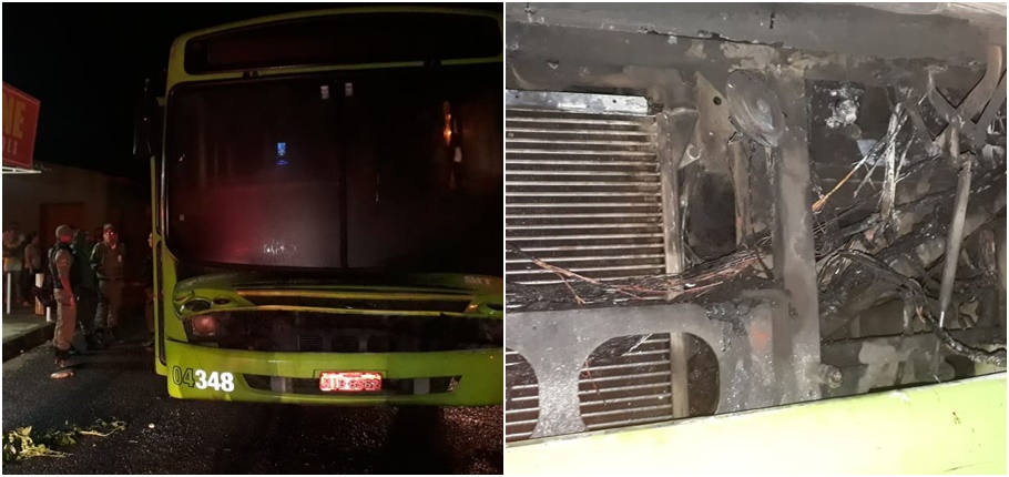 Ônibus ficou parcialmente destruído