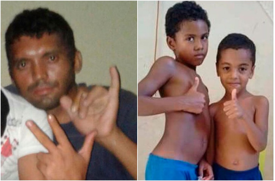 Cristiano, de 35 anos, e os filhos Michael Oliveira Leau e Iago Railan, de 5 e 6 anos