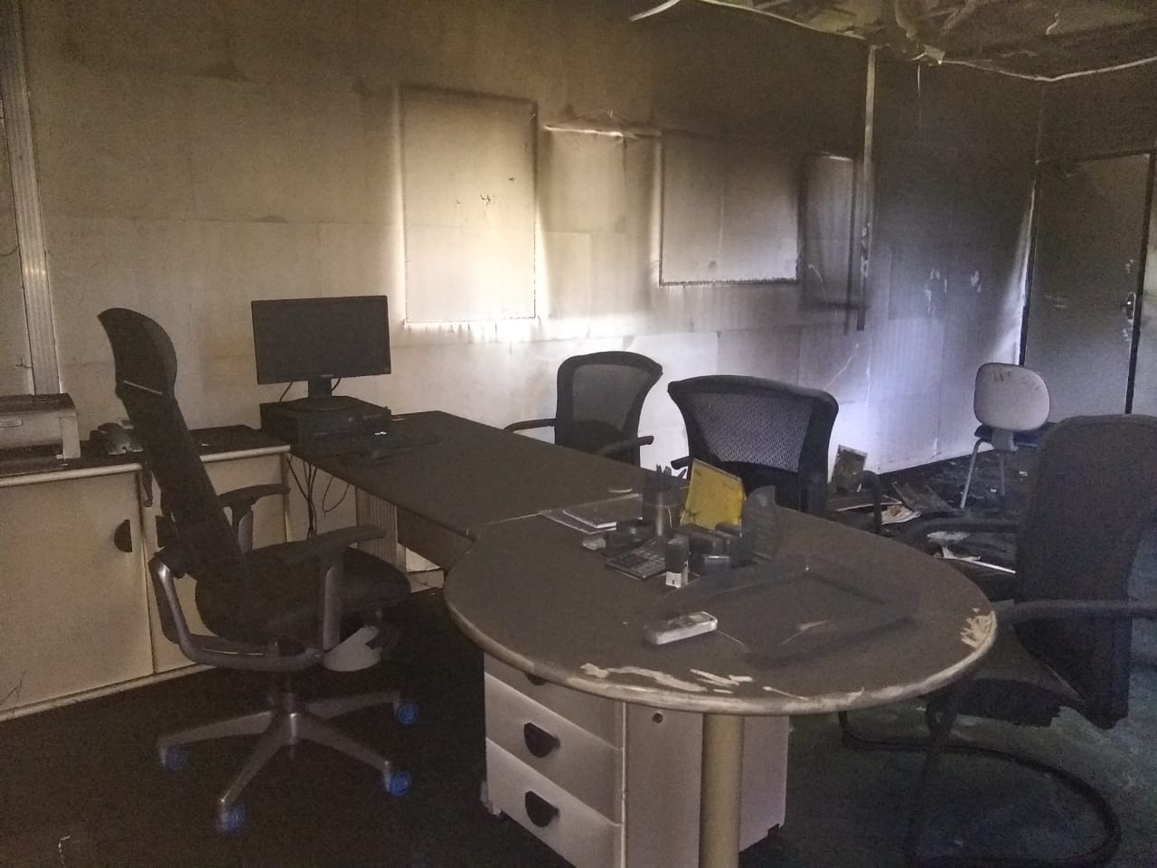 Sala atingida pelas chamas na Sefaz