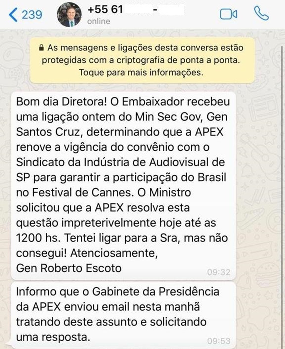 Mensagem enviada a LEtícia Catelani