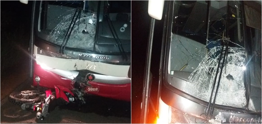 Motociclista colidiu com ônibus