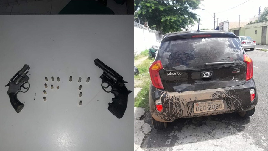 Armas e carro apreendidos